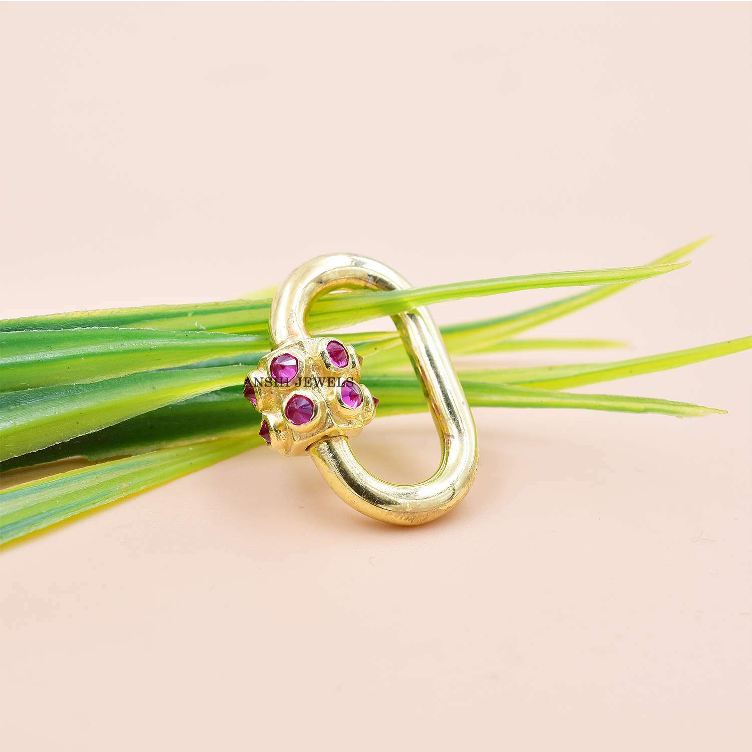 14K Yellow Gold Carabiner Pink Sapphire Lock