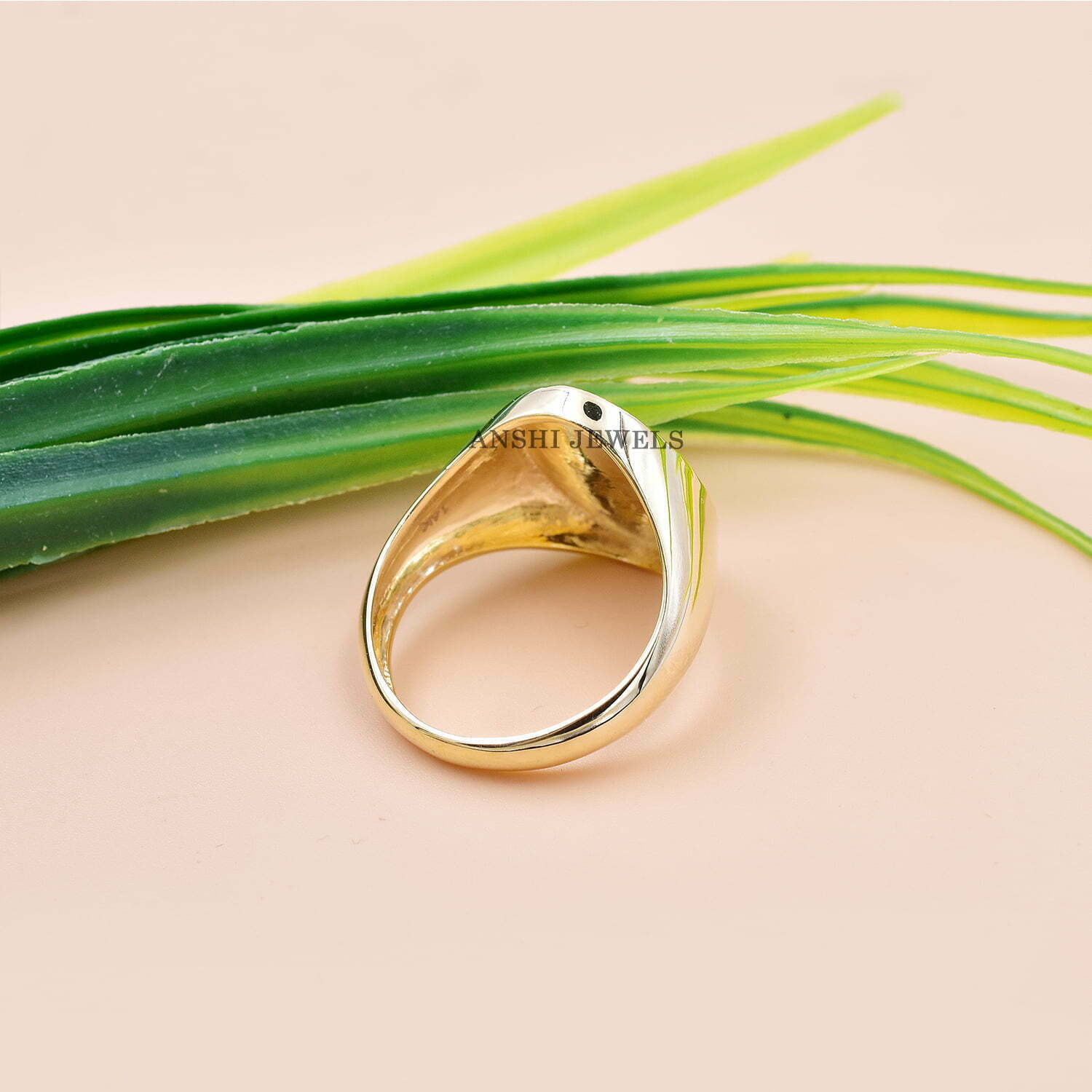 14K Yellow Gold Band Ring, Solid Gold Classic Signet Ring, Woman Designer Band Ring - Image 4