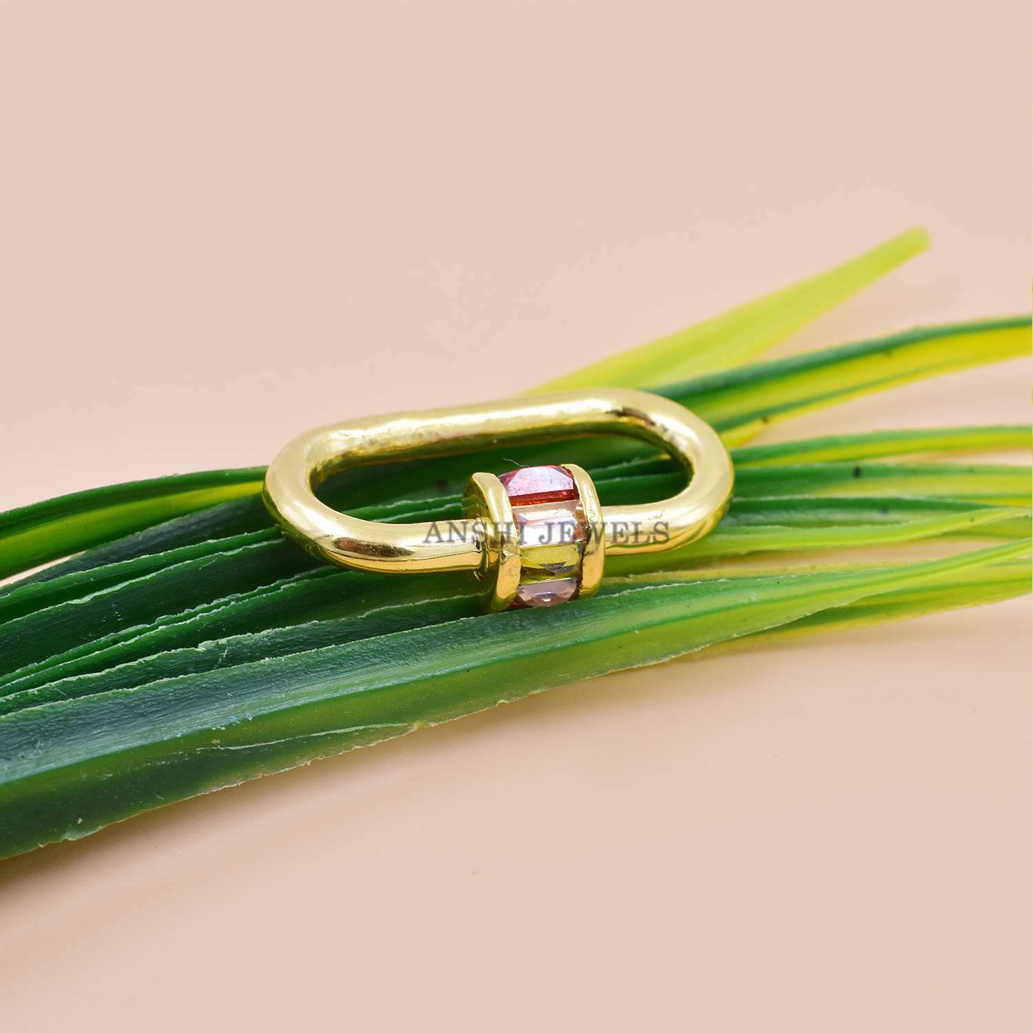 14K Yellow Gold Multi Sapphire Baguette Screw Carabiner - Image 3