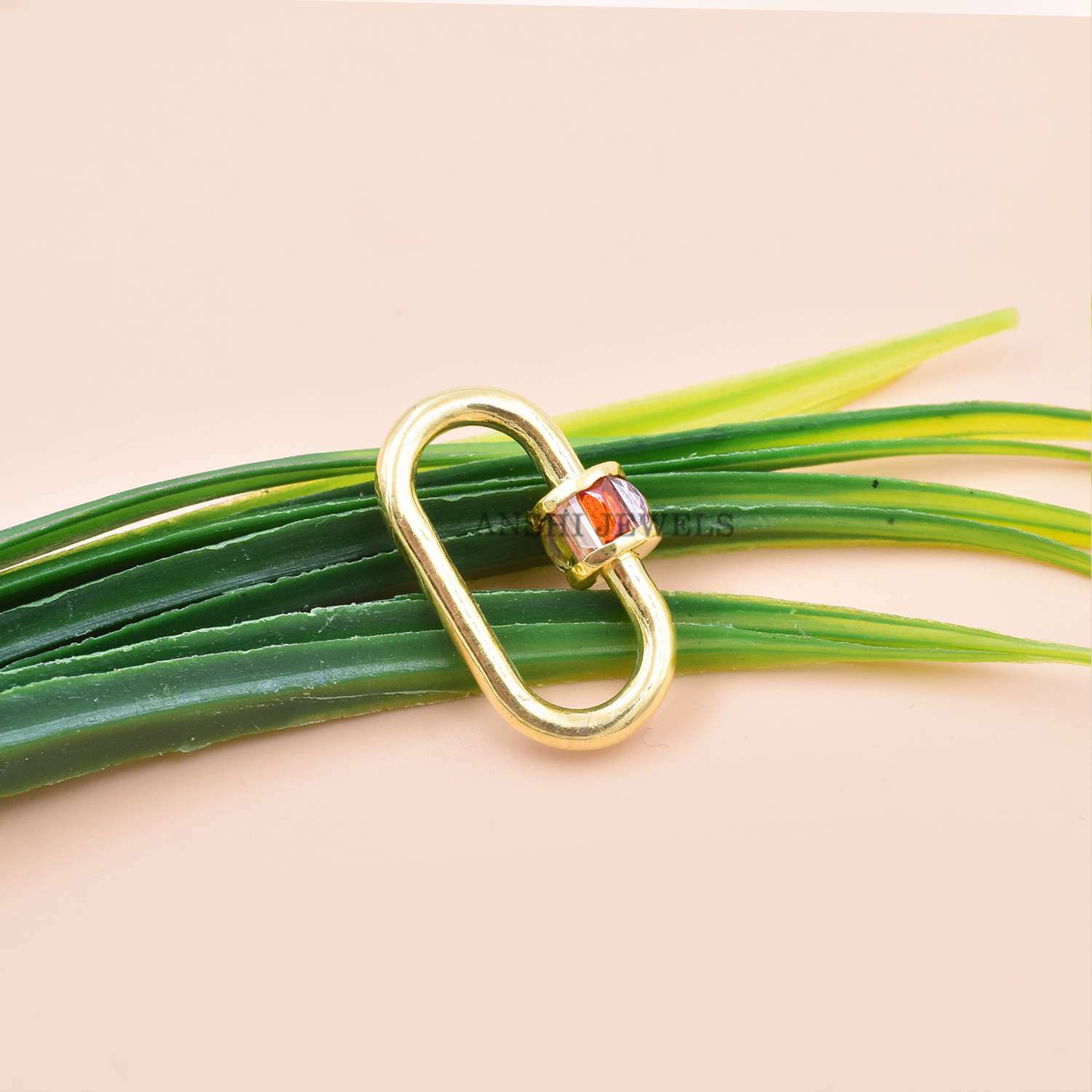 14K Yellow Gold Multi Sapphire Baguette Screw Carabiner