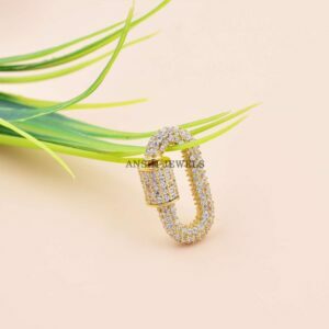 14k Solid Yellow Gold Cubic Zirconia Carabiner