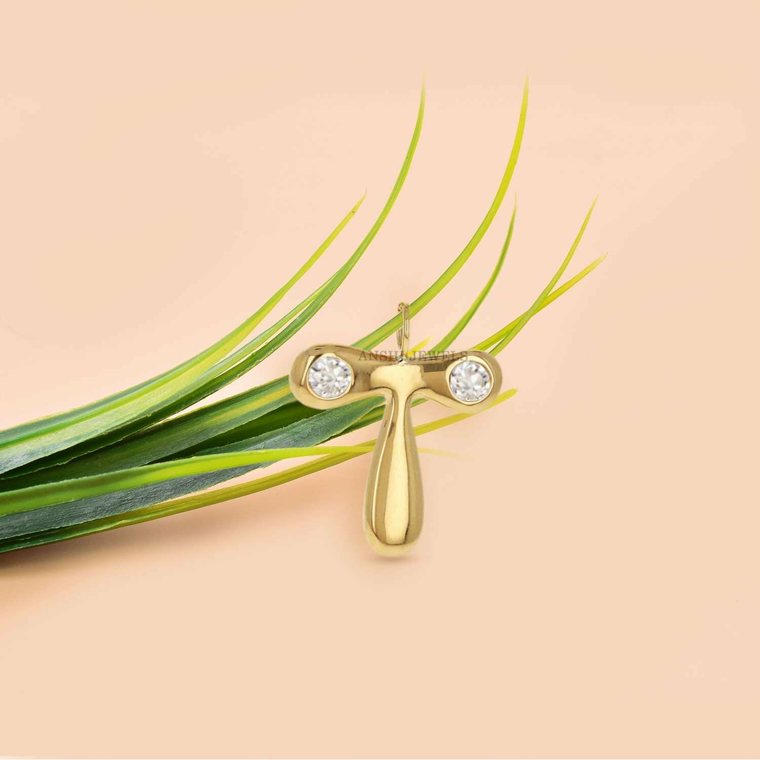 14k Gold Plated T Pendant Unique Bubble Letter Charm