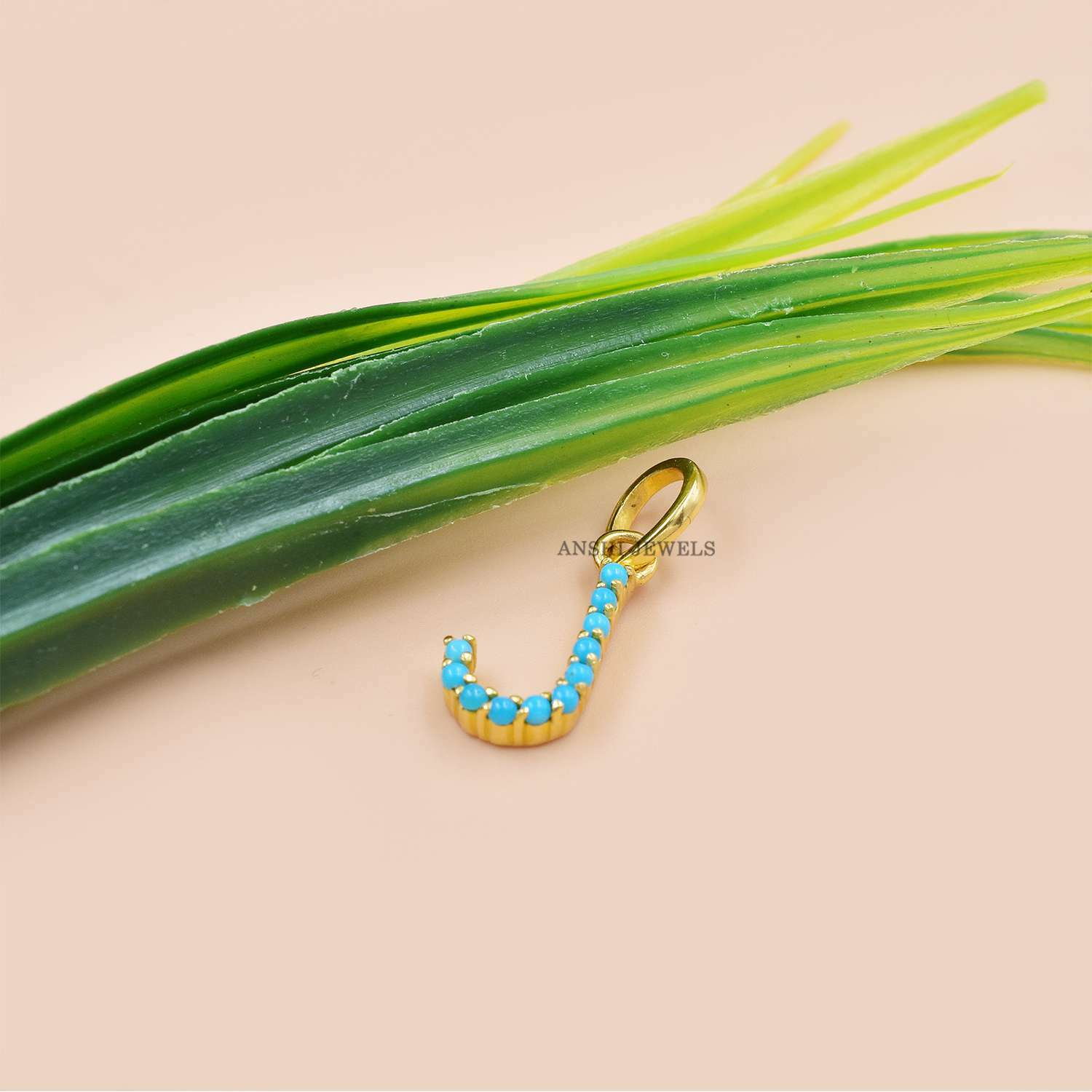 14K Yellow Gold Plated J Letter Turquoise Charm, All Alphabet letter Charm, Custom V Charm - Image 3
