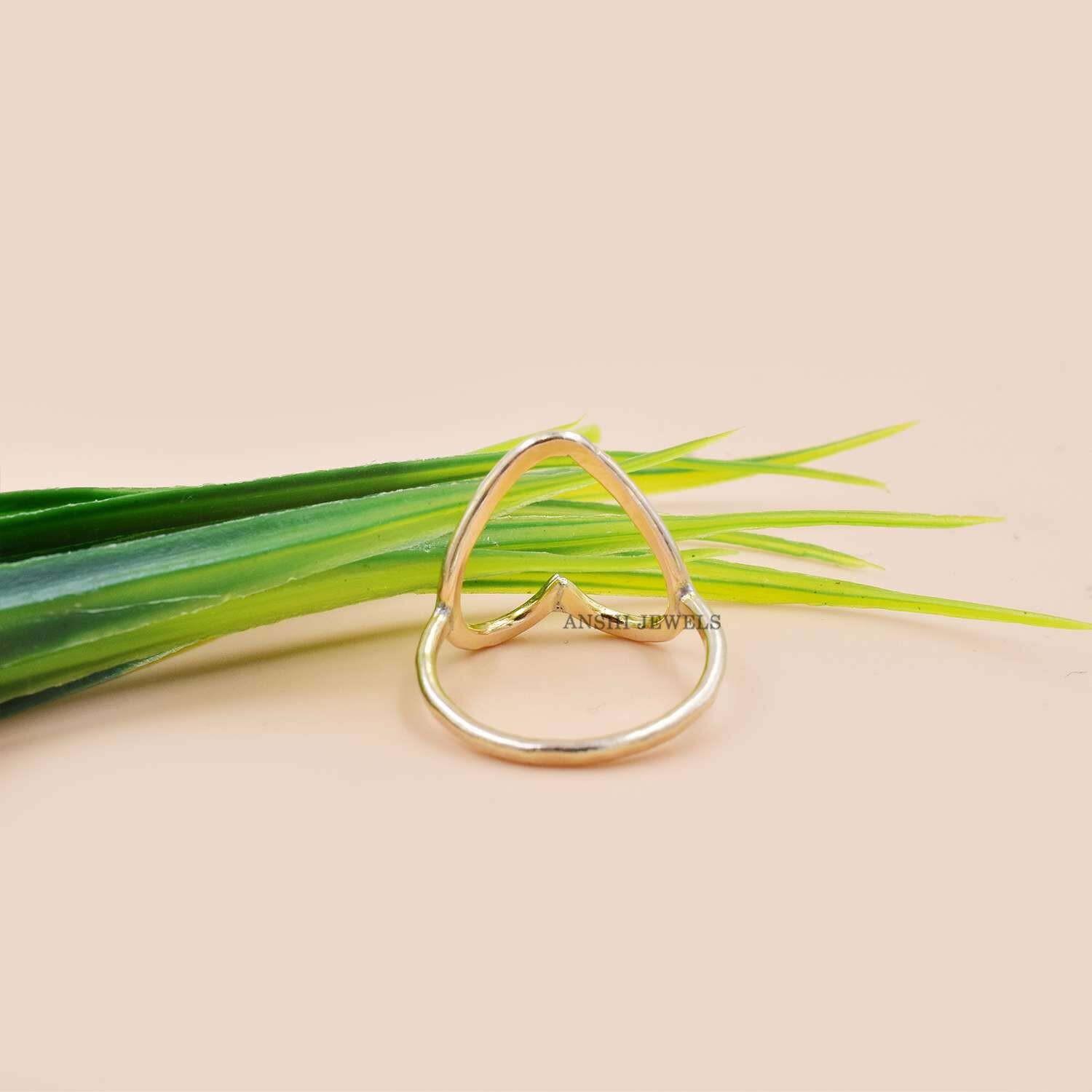 14K Yellow Gold Plated Heart Ring, Woman Plain Silver Heart Ring, Heart Shape Band Ring - Image 5