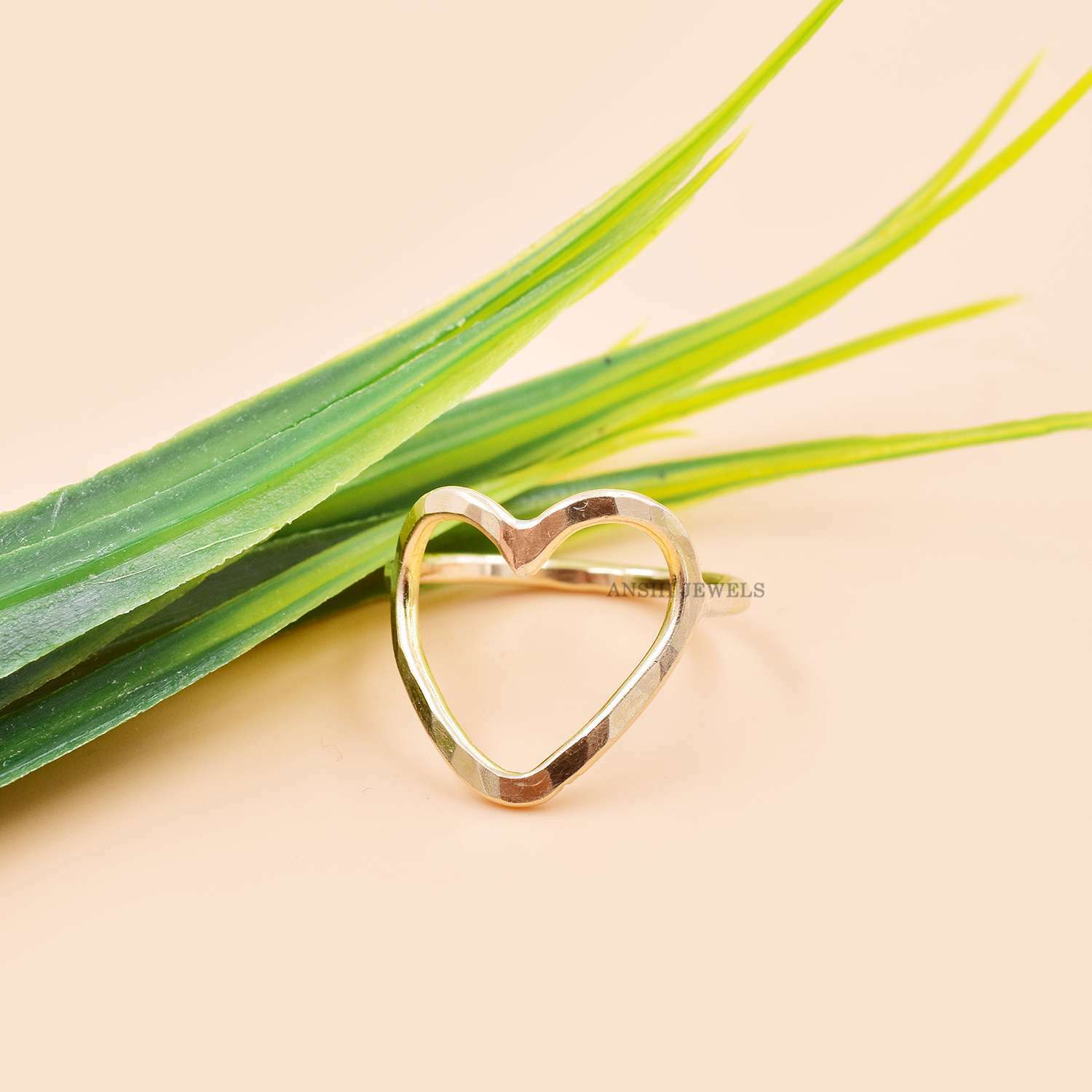 14K Yellow Gold Plated Heart Ring, Woman Plain Silver Heart Ring, Heart Shape Band Ring - Image 4
