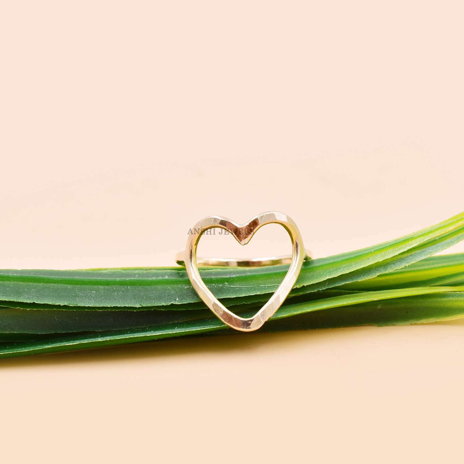 14K Yellow Gold Plated Heart Ring, Woman Plain Silver Heart Ring, Heart Shape Band Ring - Image 7