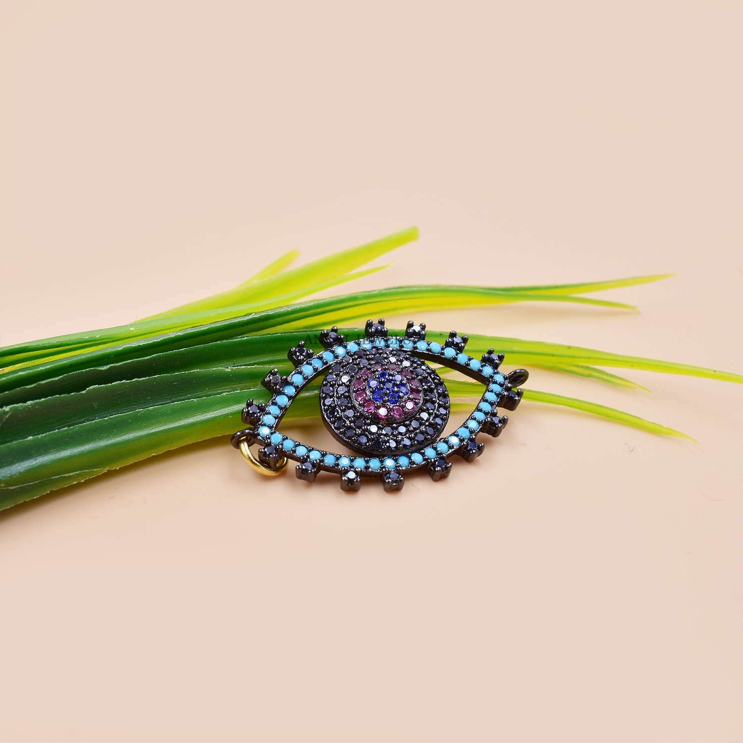925 Sterling Silver Evil Eye Charm, Gray Plated Turquoise Eye Charm, Pink, Blue & Black Cubic Zirconia Charm - Image 3