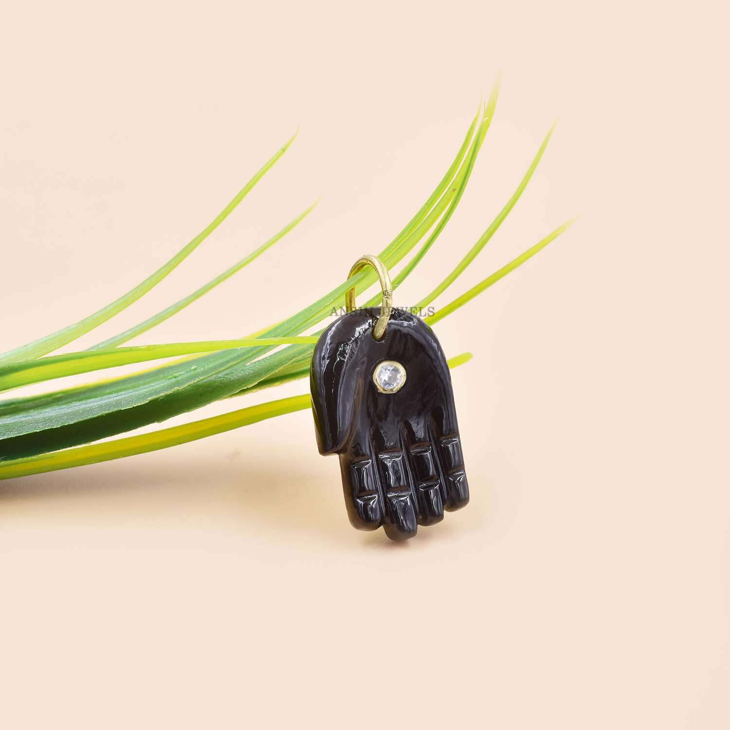 Black Onyx Hamsa Pendant