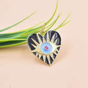 Topaz Blue Enamel Heart Pendant
