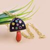14K Gold Plated Mushroom Necklace, Black Onyx & Coral Mushroom Necklace