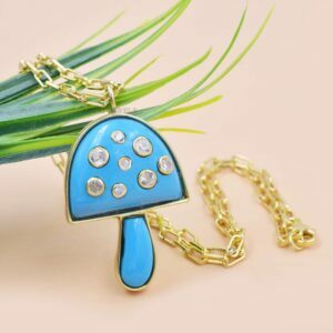 14K Gold Plated Mushroom Necklace, Turquoise & Topaz Mushroom Necklace