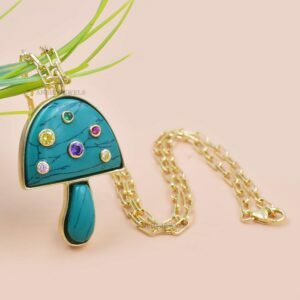 14K Gold Plated Mushroom Necklace, Malachite Mushroom Necklace