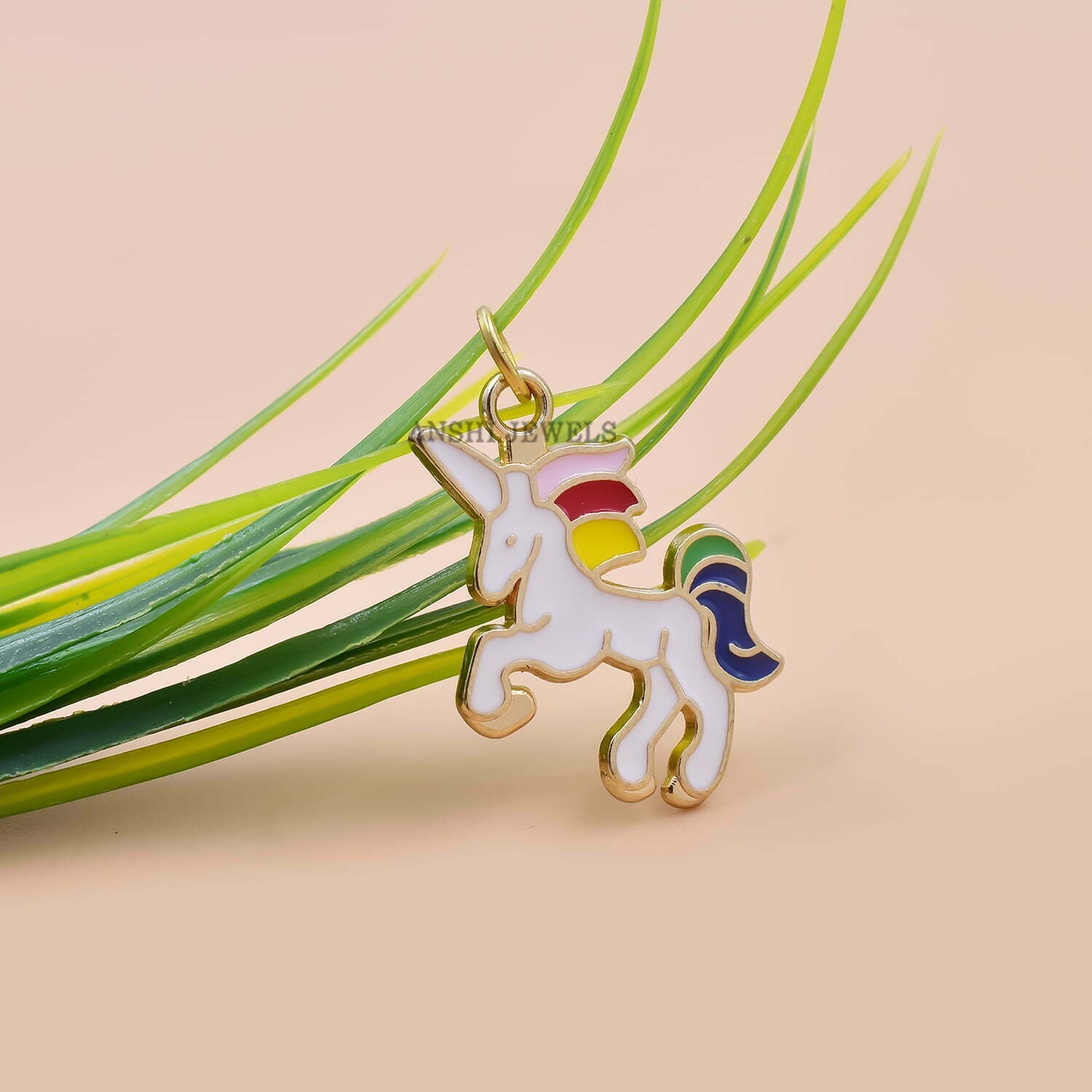 14K Yellow Gold Plated Unicorn Charm, Multi Enamel Charm, Beautiful Unicorn Charm