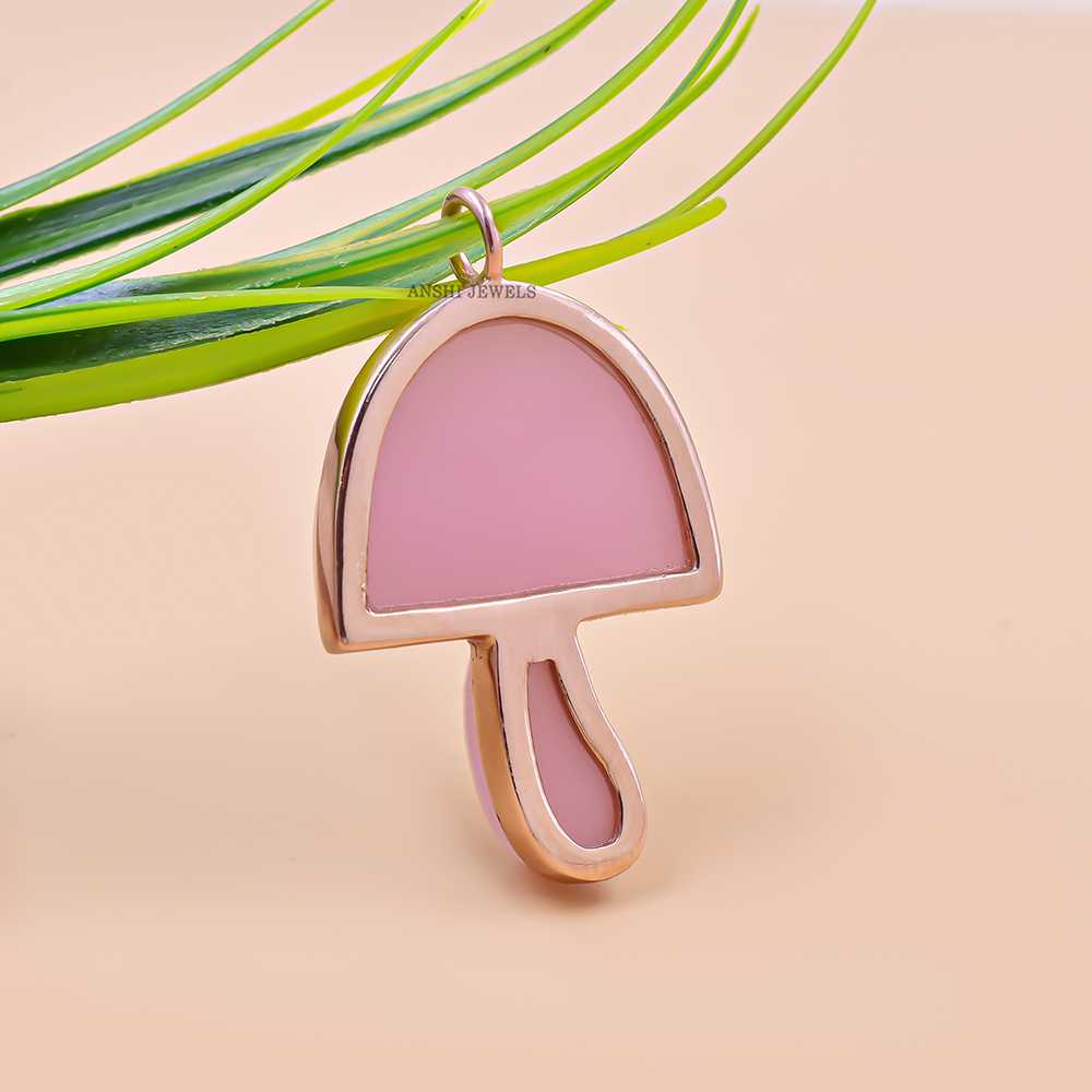 14K Gold Plated Rose Quartz Mushroom Jewelry - Image 5