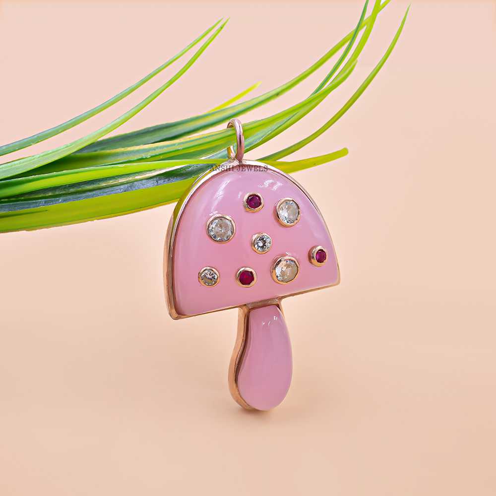 14K Gold Plated Rose Quartz Mushroom Jewelry - Image 4