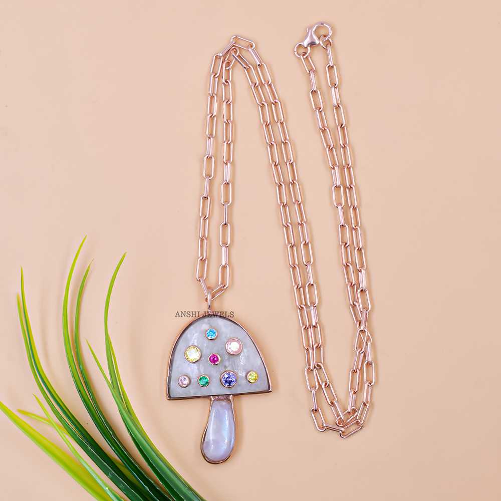 14K Gold Plated Moonstone Mushroom Necklace - Image 7