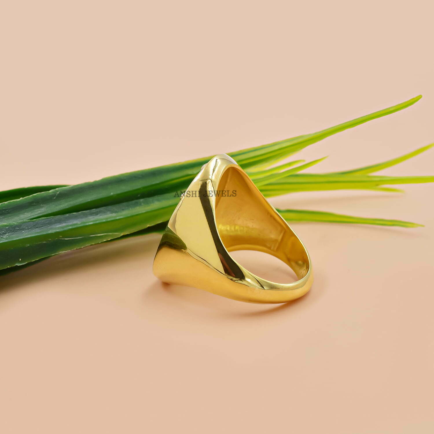 14K Yellow Gold Plated Band Ring, Topaz Band Ring, Double Enamel Ring, Mushroom Band Ring - Image 3