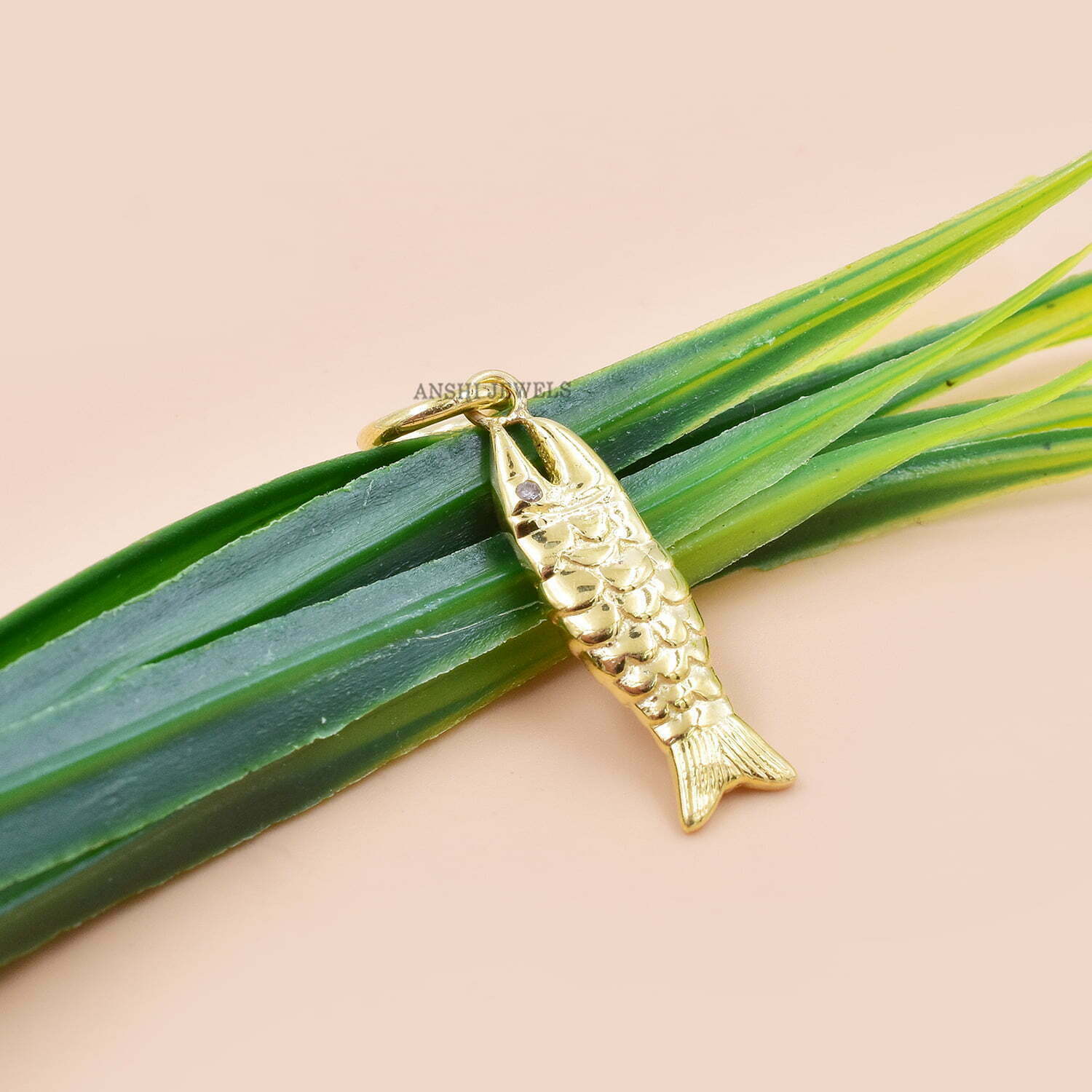 14K Yellow Gold Plated Fish Pendant, Woman Lucky Pendant, Vintage Fish Pendant, Fish Lover Pendant - Image 3
