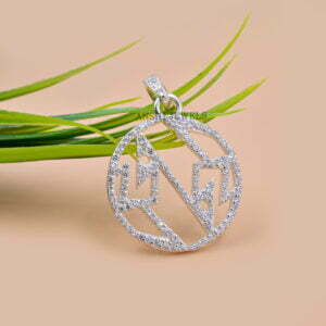 925 Sterling Silver Pendant, Cubic Zirconia Pendant, Lucky Silver Round Pendant
