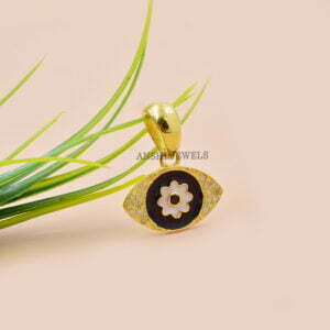 14K Yellow Gold Plated Charm, Diamond Evil Eye Charm, Enamel Evil Eye Lucky Enamel Charm