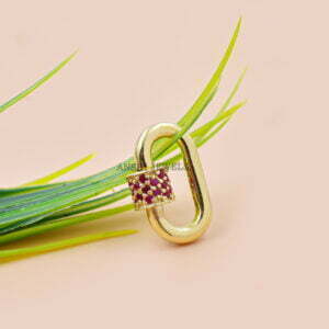 14K Yellow Gold Pink Sapphire Carabiner Lock Jewelry