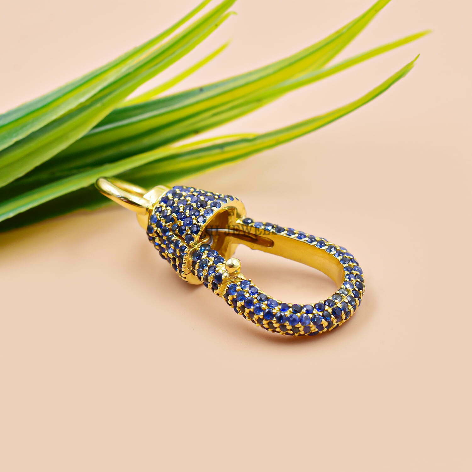 14K Yellow Gold Plated Claps Lock, Blue Sapphire Swivel Charm Lock, Swivel Connector Lock - Image 3