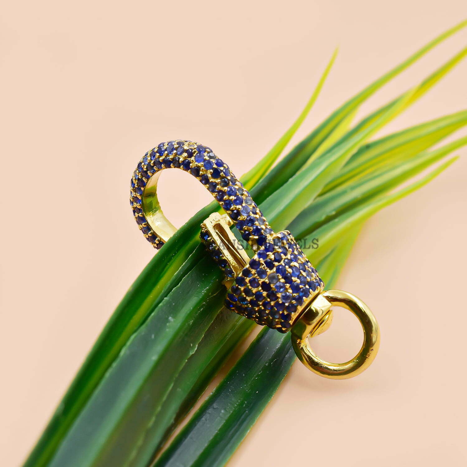 14K Yellow Gold Plated Claps Lock, Blue Sapphire Swivel Charm Lock, Swivel Connector Lock - Image 4