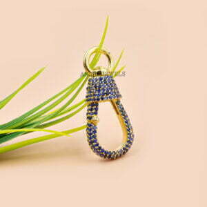 14K Yellow Gold Plated Claps Lock, Blue Sapphire Swivel Charm Lock, Swivel Connector Lock