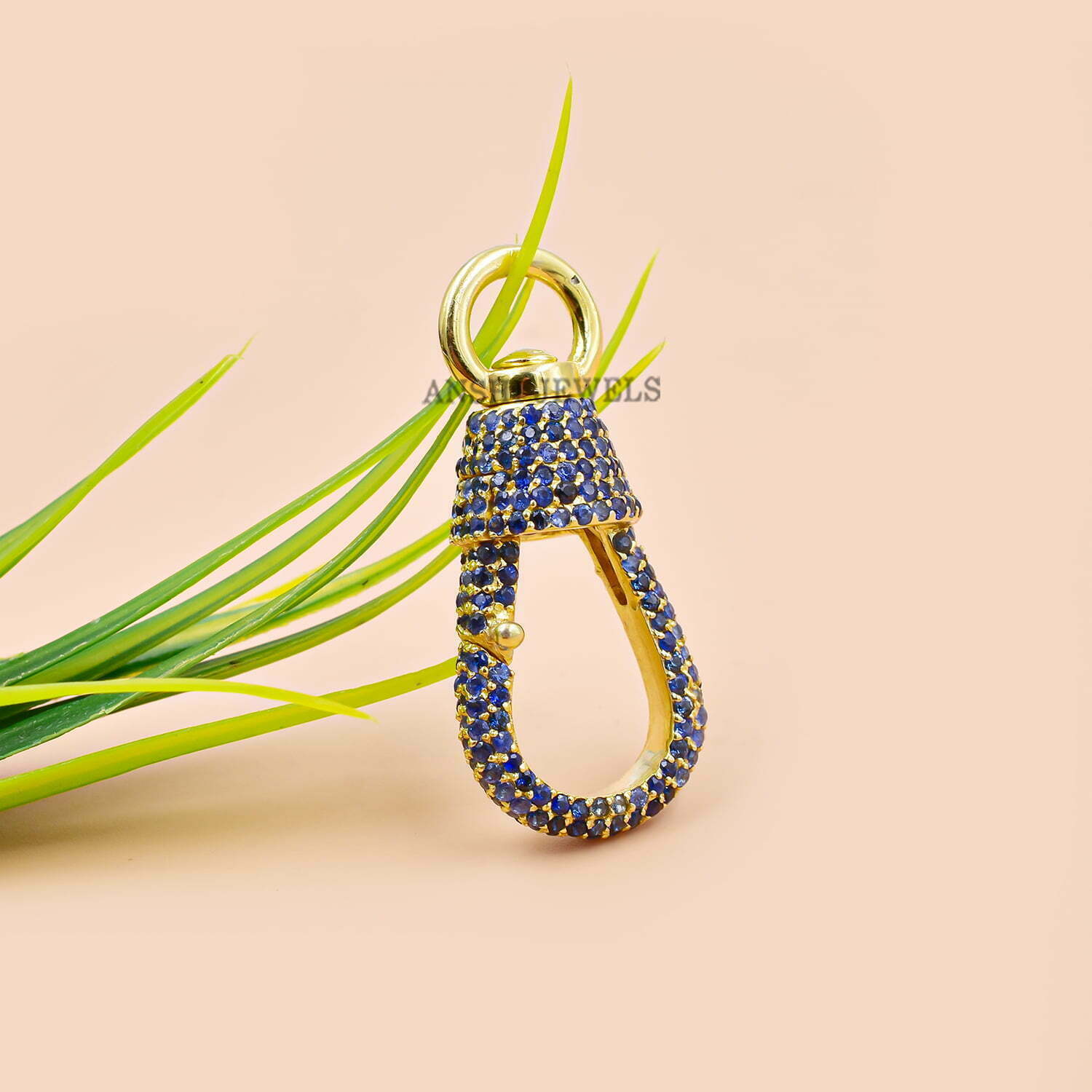 14K Yellow Gold Plated Claps Lock, Blue Sapphire Swivel Charm Lock, Swivel Connector Lock