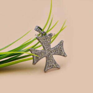 Gray Plated Silver Cross Pendant, Diamond Cross Pendant, Cross Pendant, Vintage Cross Pedant