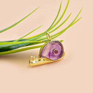 14K Yellow Gold Plated Snail Charm, Amethyst snail Charm, Woman Designer Charm