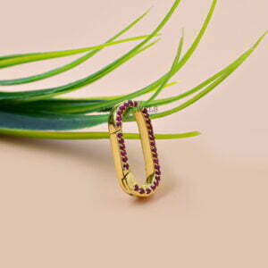 14K Yellow Gold Enhancer Lock, Pink Sapphire Charm Lock, Double Side Stone Lock, Connector Enhancer Lock