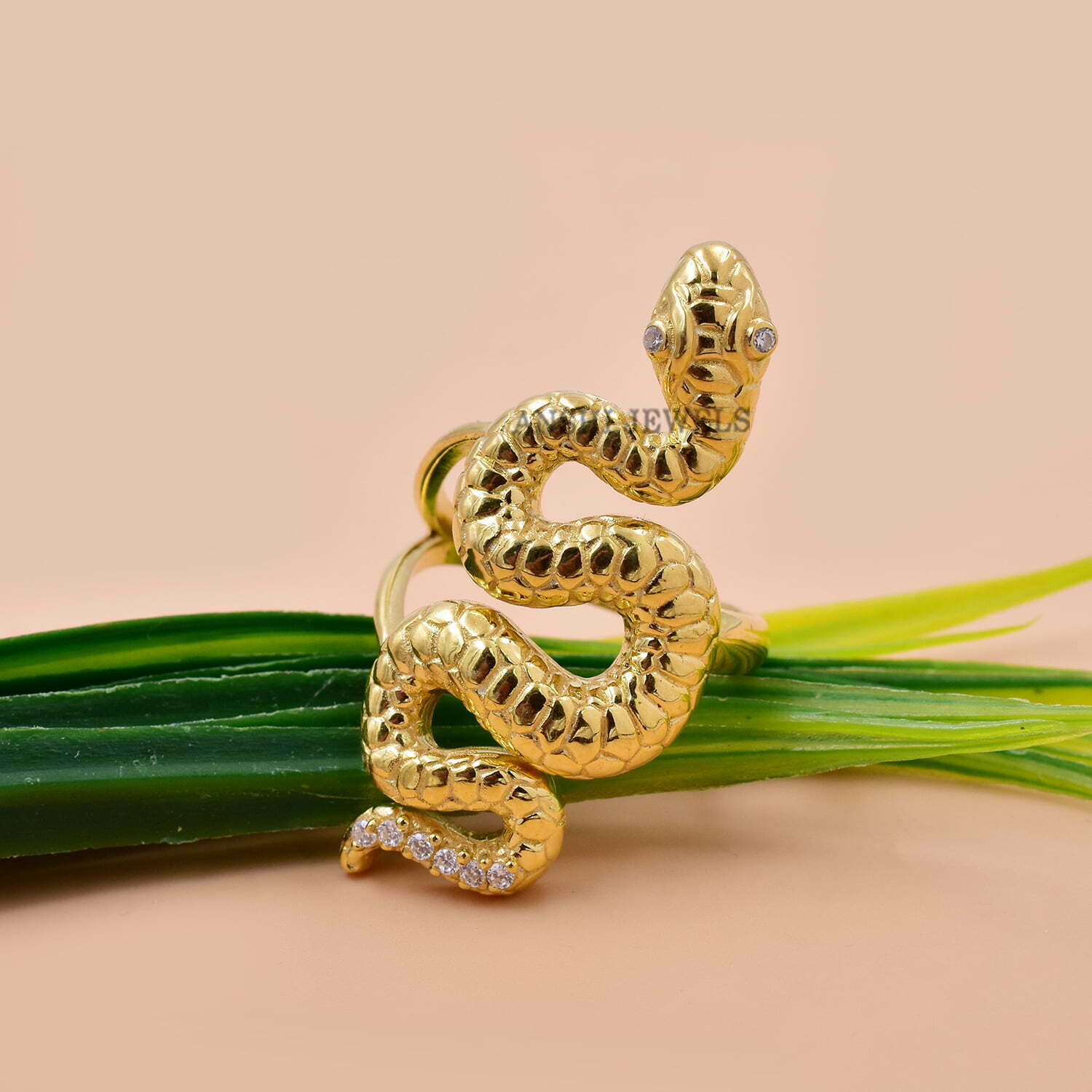 14K Yellow Gold Plated Snake Ring, Moissanite Snake Band Ring, Designer Snake Band Ring, Gemstone Snake Band Ring, Snake Lover Band Ring
