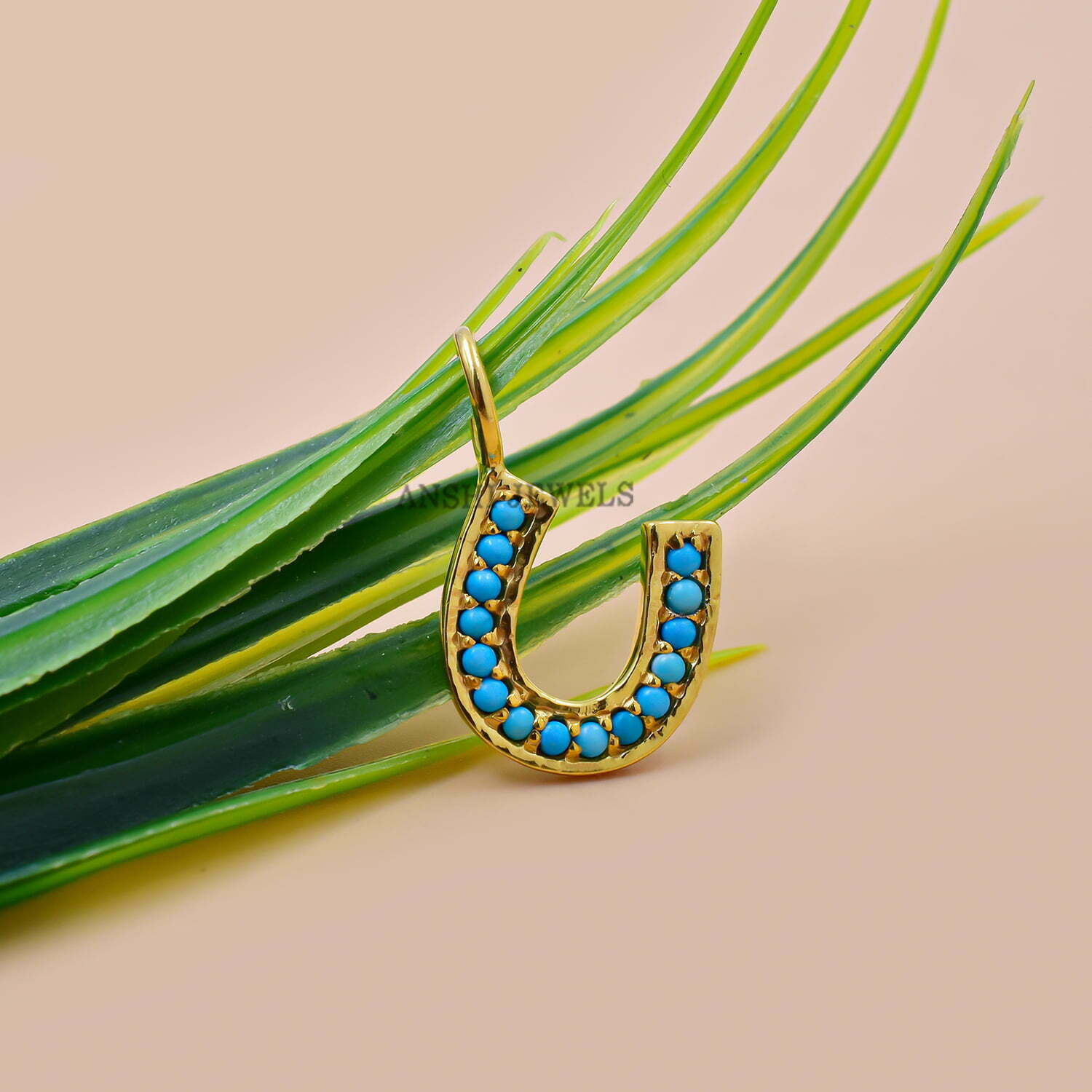 14K Yellow Gold Plated Charm, Turquoise Horseshoe Charm, Woman Lucky Charm, Woman Lucky Wishbone Charm, Wholesale Charm Jewelry