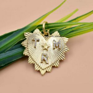 14K Yellow Gold Plated Diamond Sunburst Pendant