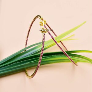 14K Gold Plated Pink Sapphire Hoop Earring
