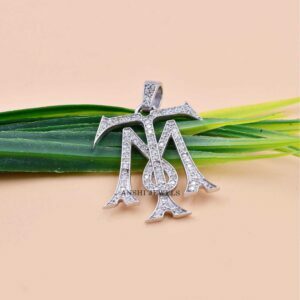 Pave Diamond TM, MT Monogram Pendant, Handmade Silver Diamond Monogram, 925 Silver Diamond Monogram