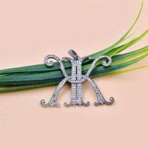 925 Silver Gray Plated Monogram, Pave Diamond KK Monogram, Initial Letter Monogram