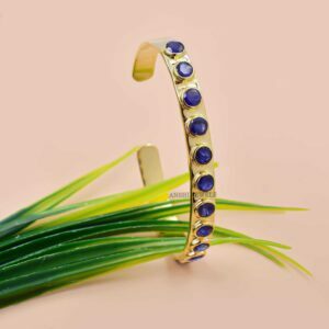 14K Yellow Gold Plated Bangle, Blue Sapphire Cuff Bangle, Wholesale Gemstone Bangle Jewelry