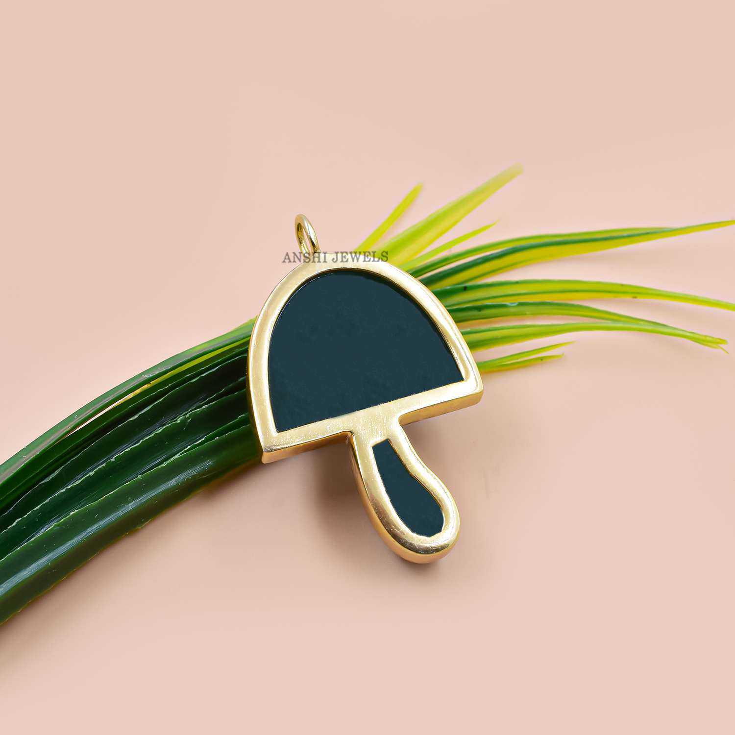 14K Yellow Gold Plated Green Hydra Mushroom Pendant, - Image 3