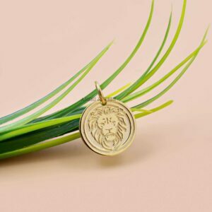 14K Yellow Gold Lion Texture Charm, Lion Memorial Necklace, Gold Animal Charm Necklace