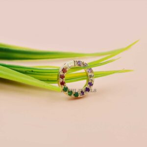 14k yellow gold round enhancer lock, multi stone mini clasp lock