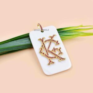14K Gold Plated Pearl & Pink Sapphire Letter Dog Tag Pendant