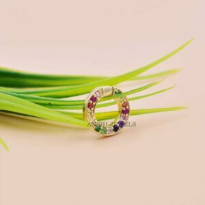 14k yellow gold 10mm round enhancer lock, multi stone mini clasp lock