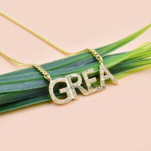 14k gold plated diamond GREA letter necklace