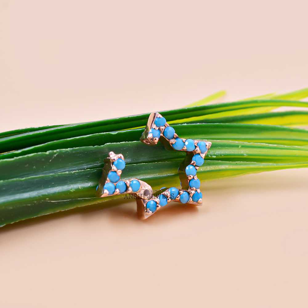 14K Rose Gold Turquoise Star Enhancer Push Lock - Image 3