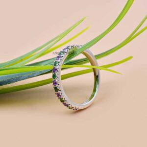 14K White Gold Designer Multi Stone Band Ring