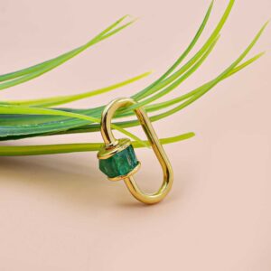 14K White Gold Emerald Baguette Carabiner Lock