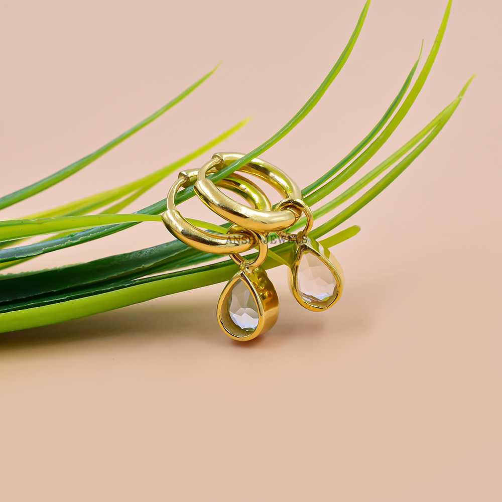 14K Yellow Gold Plated Blue Topaz Hoop Earring - Image 3