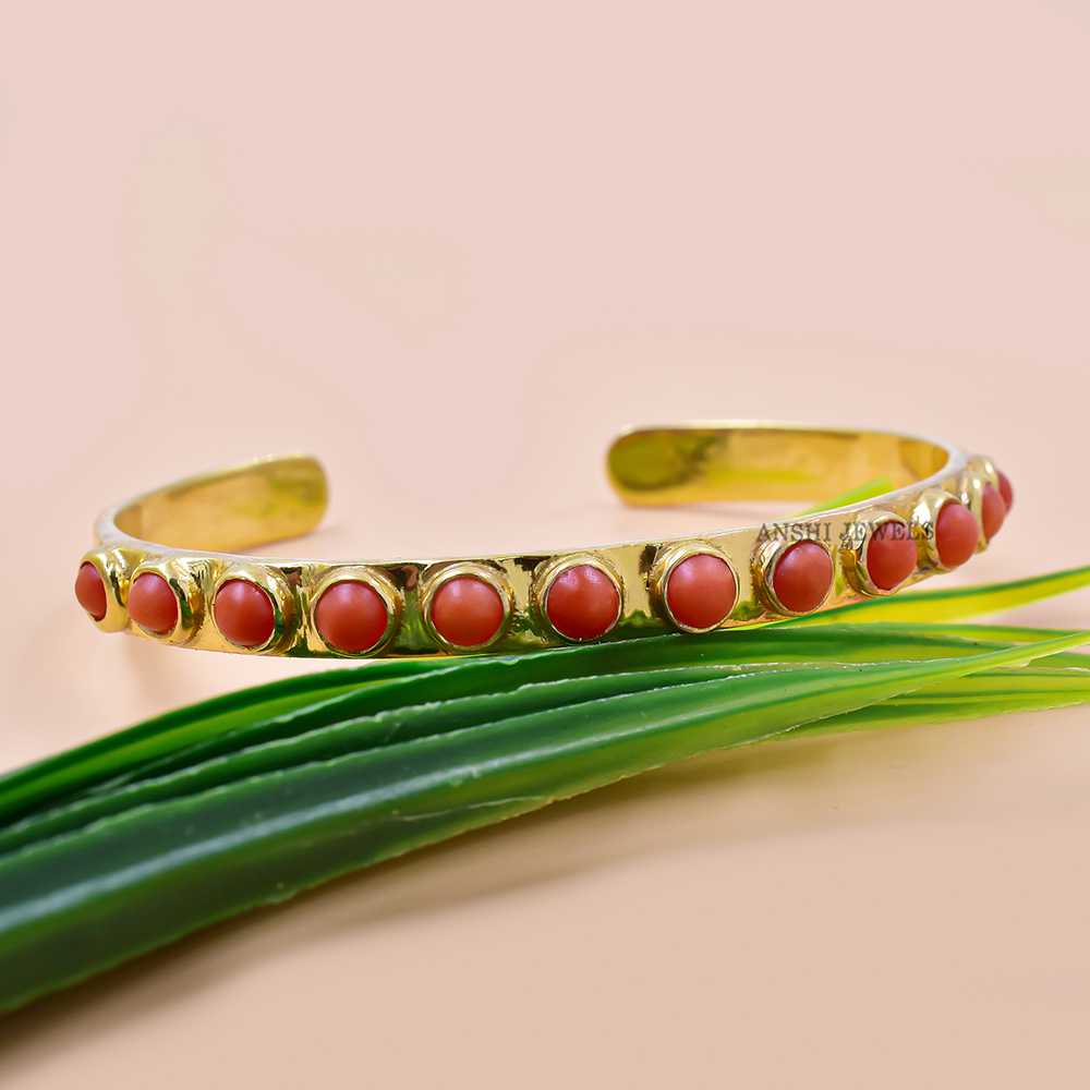 14K Yellow Gold Plated Coral Cuff Bangle Jewelry